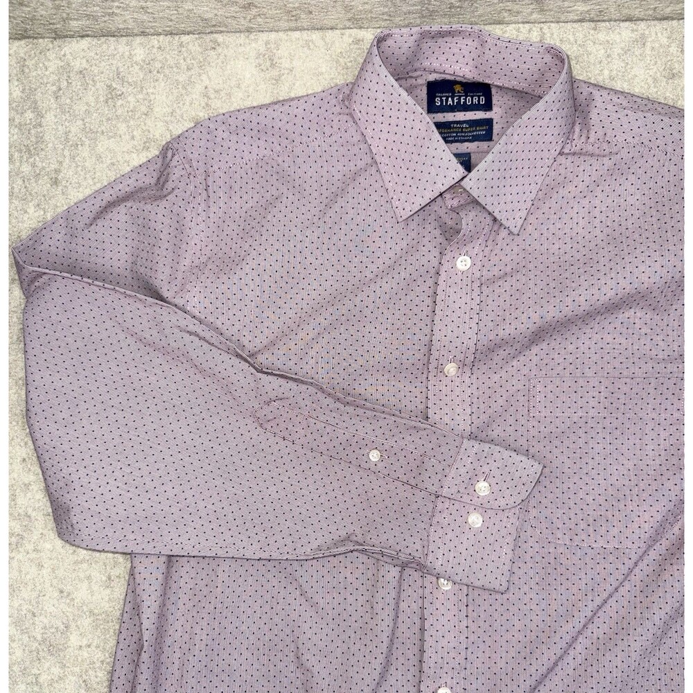 Stafford Travel Performance Super Shirt Pink Polka Dot Men’s 15 1/2 32-33